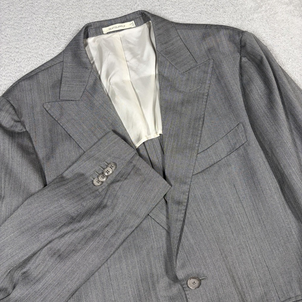 Suit Supply Vitale Barberis Canonico Blazer Jacket 27 Gray Herringbone Wool Slim